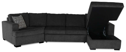 Fabriqué au Canada, canapé-lit sectionnel enveloppant Legend 3 pièces en tissu de chenille avec chaise longue - gris poivre