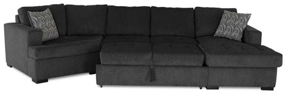 Fabriqué au Canada, canapé-lit sectionnel enveloppant Legend 3 pièces en tissu de chenille avec chaise longue - gris poivre