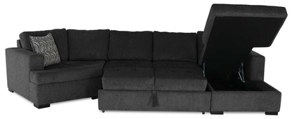 Fabriqué au Canada, canapé-lit sectionnel enveloppant Legend 3 pièces en tissu de chenille avec chaise longue - gris poivre