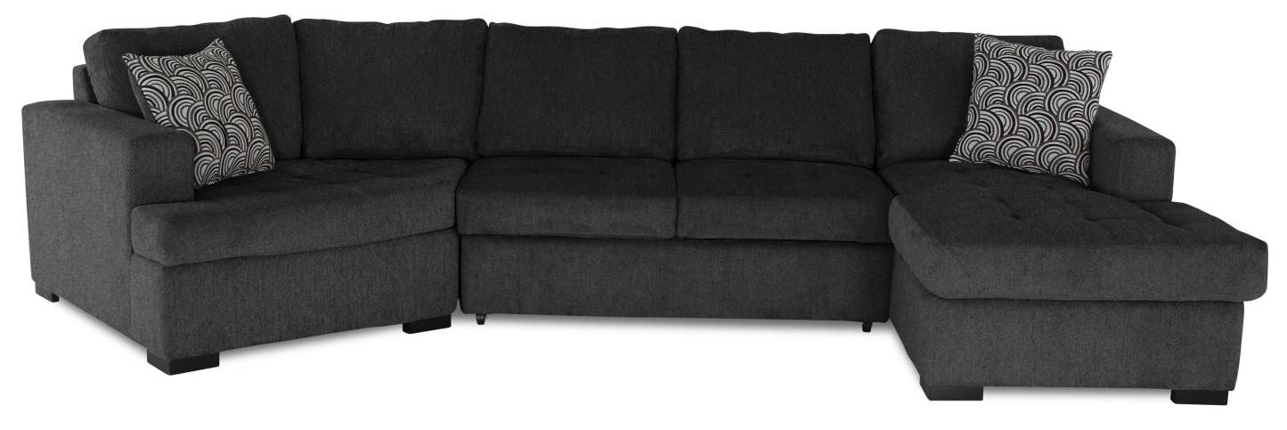 Fabriqué au Canada, canapé-lit sectionnel enveloppant Legend 3 pièces en tissu de chenille avec chaise longue - gris poivre