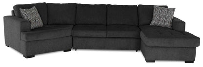 Fabriqué au Canada, canapé-lit sectionnel enveloppant Legend 3 pièces en tissu de chenille avec chaise longue - gris poivre