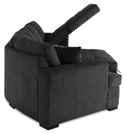 Fabriqué au Canada, canapé-lit sectionnel enveloppant Legend 3 pièces en tissu de chenille avec chaise longue - gris poivre