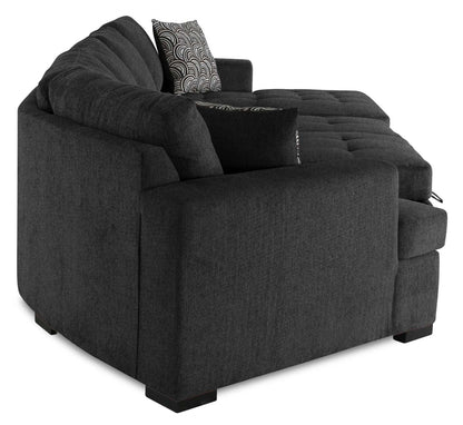 Fabriqué au Canada, canapé-lit sectionnel enveloppant Legend 3 pièces en tissu de chenille avec chaise longue - gris poivre