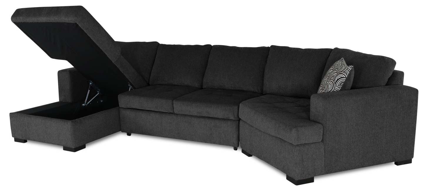 Fabriqué au Canada Legend 3 pièces sectionnel avec lit-couché en tissu de chenille à droite avec chaise longue - gris poivre