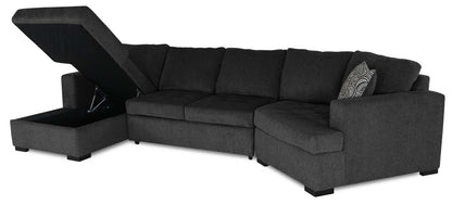 Fabriqué au Canada Legend 3 pièces sectionnel avec lit-couché en tissu de chenille à droite avec chaise longue - gris poivre