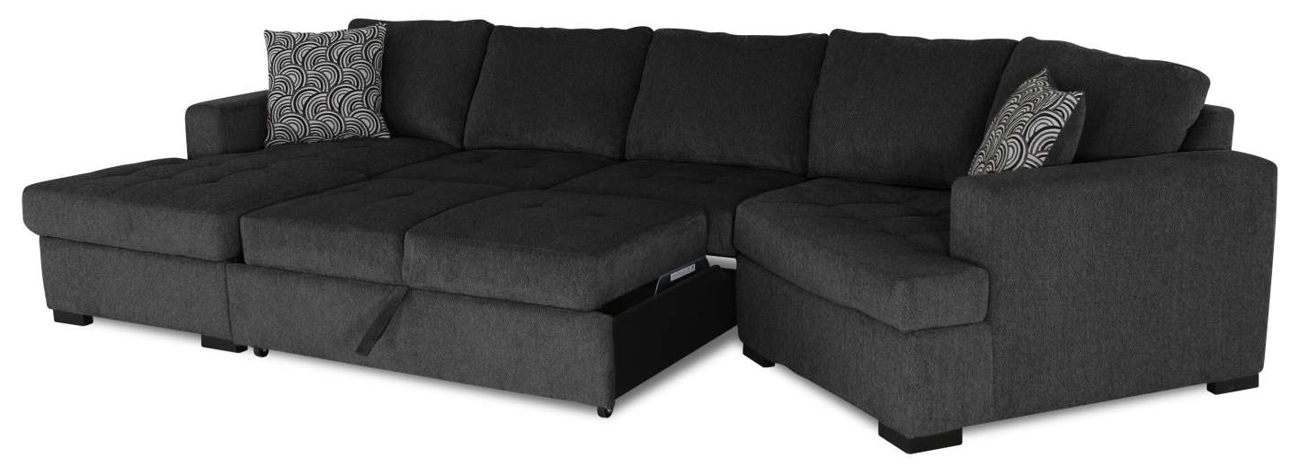 Fabriqué au Canada Legend 3 pièces sectionnel avec lit-couché en tissu de chenille à droite avec chaise longue - gris poivre