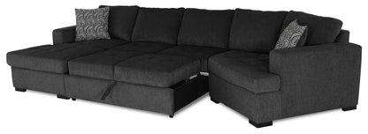 Fabriqué au Canada Legend 3 pièces sectionnel avec lit-couché en tissu de chenille à droite avec chaise longue - gris poivre