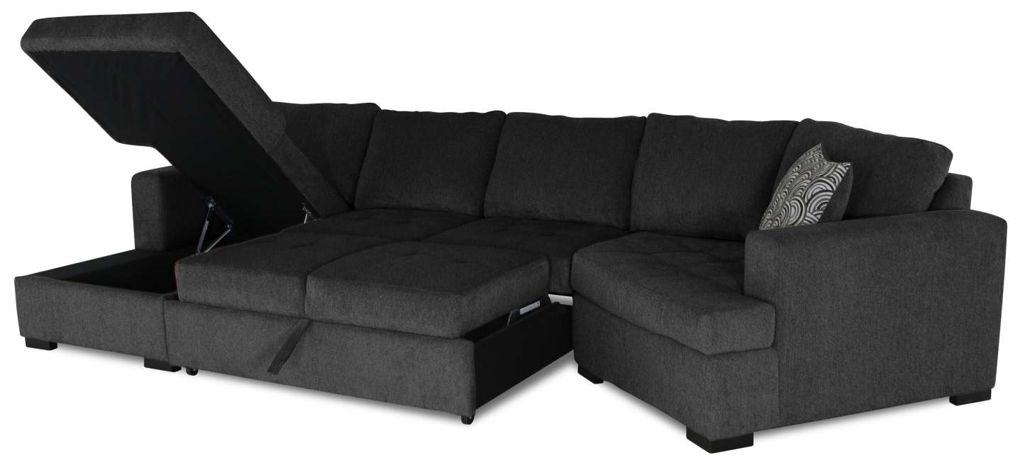 Fabriqué au Canada Legend 3 pièces sectionnel avec lit-couché en tissu de chenille à droite avec chaise longue - gris poivre