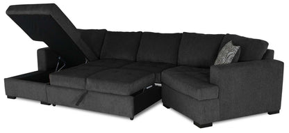 Fabriqué au Canada Legend 3 pièces sectionnel avec lit-couché en tissu de chenille à droite avec chaise longue - gris poivre