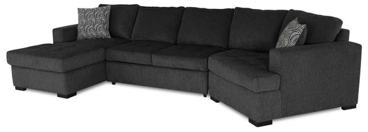 Fabriqué au Canada Legend 3 pièces sectionnel avec lit-couché en tissu de chenille à droite avec chaise longue - gris poivre