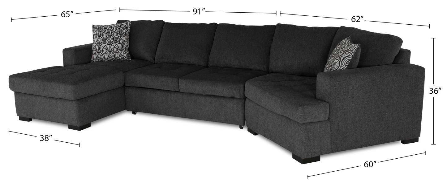 Fabriqué au Canada Legend 3 pièces sectionnel avec lit-couché en tissu de chenille à droite avec chaise longue - gris poivre