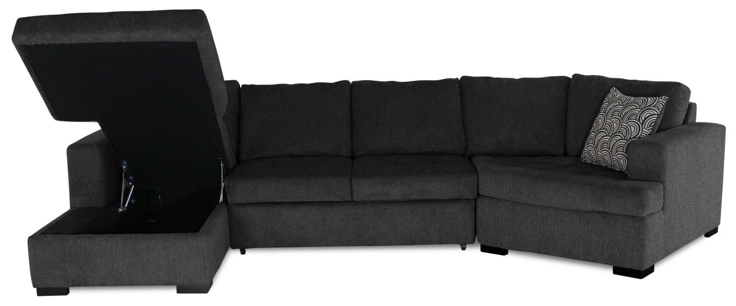 Fabriqué au Canada Legend 3 pièces sectionnel avec lit-couché en tissu de chenille à droite avec chaise longue - gris poivre
