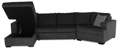 Fabriqué au Canada Legend 3 pièces sectionnel avec lit-couché en tissu de chenille à droite avec chaise longue - gris poivre