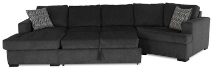 Fabriqué au Canada Legend 3 pièces sectionnel avec lit-couché en tissu de chenille à droite avec chaise longue - gris poivre