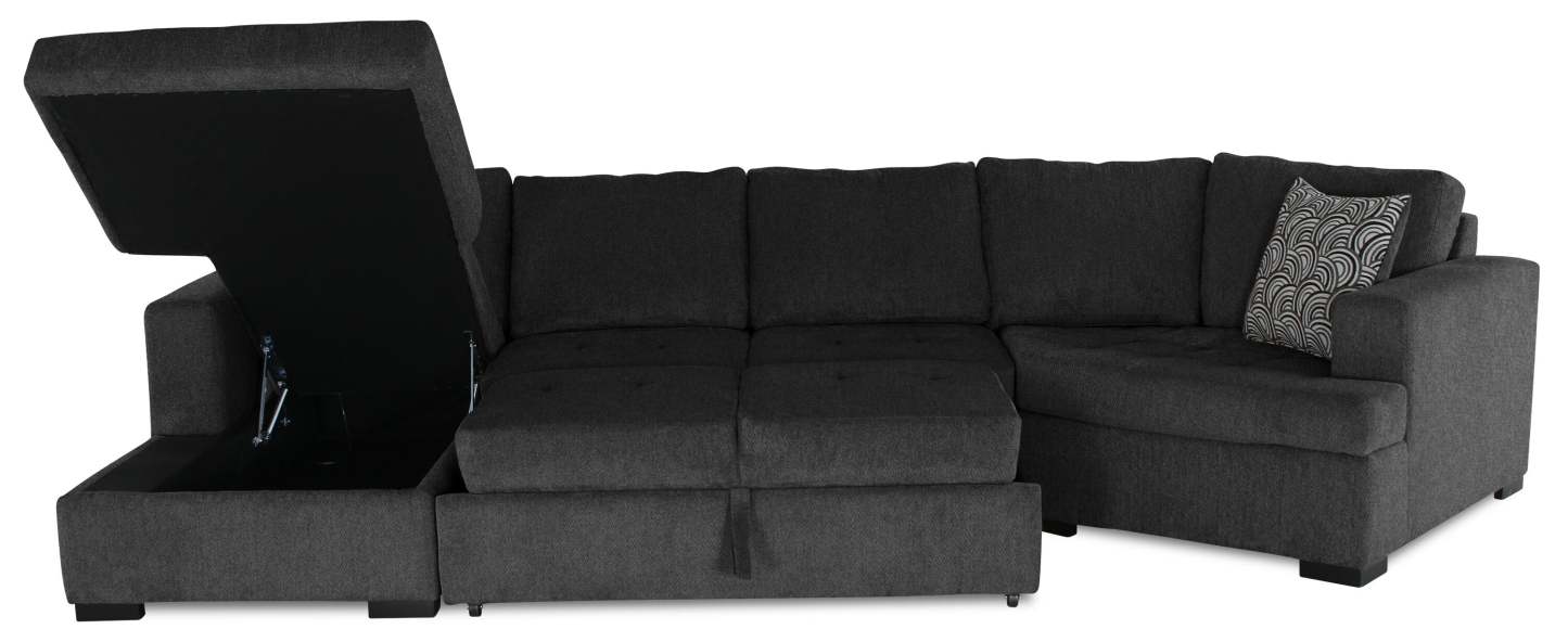 Fabriqué au Canada Legend 3 pièces sectionnel avec lit-couché en tissu de chenille à droite avec chaise longue - gris poivre