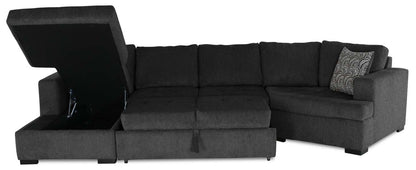 Fabriqué au Canada Legend 3 pièces sectionnel avec lit-couché en tissu de chenille à droite avec chaise longue - gris poivre