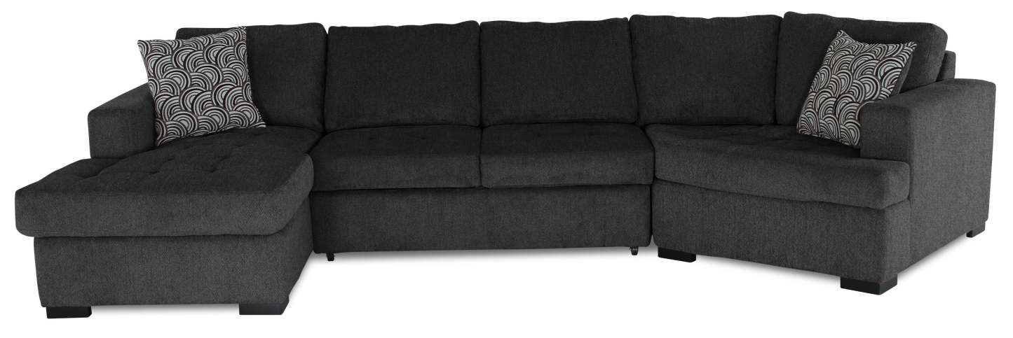 Fabriqué au Canada Legend 3 pièces sectionnel avec lit-couché en tissu de chenille à droite avec chaise longue - gris poivre