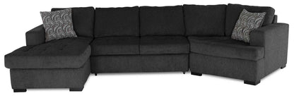 Fabriqué au Canada Legend 3 pièces sectionnel avec lit-couché en tissu de chenille à droite avec chaise longue - gris poivre
