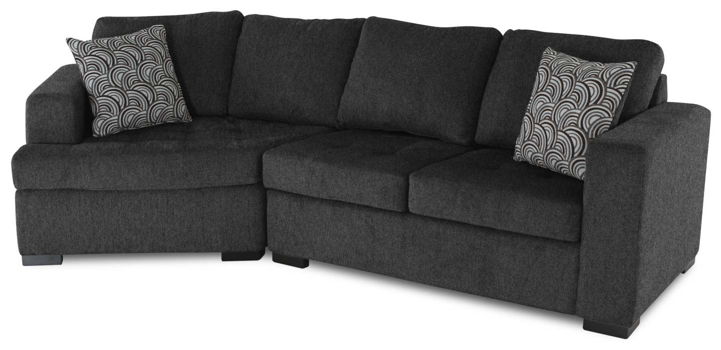 Sofa sectionnel de gauche Legend 2 pièces fabriqué au Canada en tissu de chenille avec fauteuil enveloppant - gris poivre