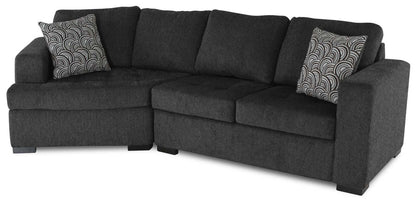 Sofa sectionnel de gauche Legend 2 pièces fabriqué au Canada en tissu de chenille avec fauteuil enveloppant - gris poivre