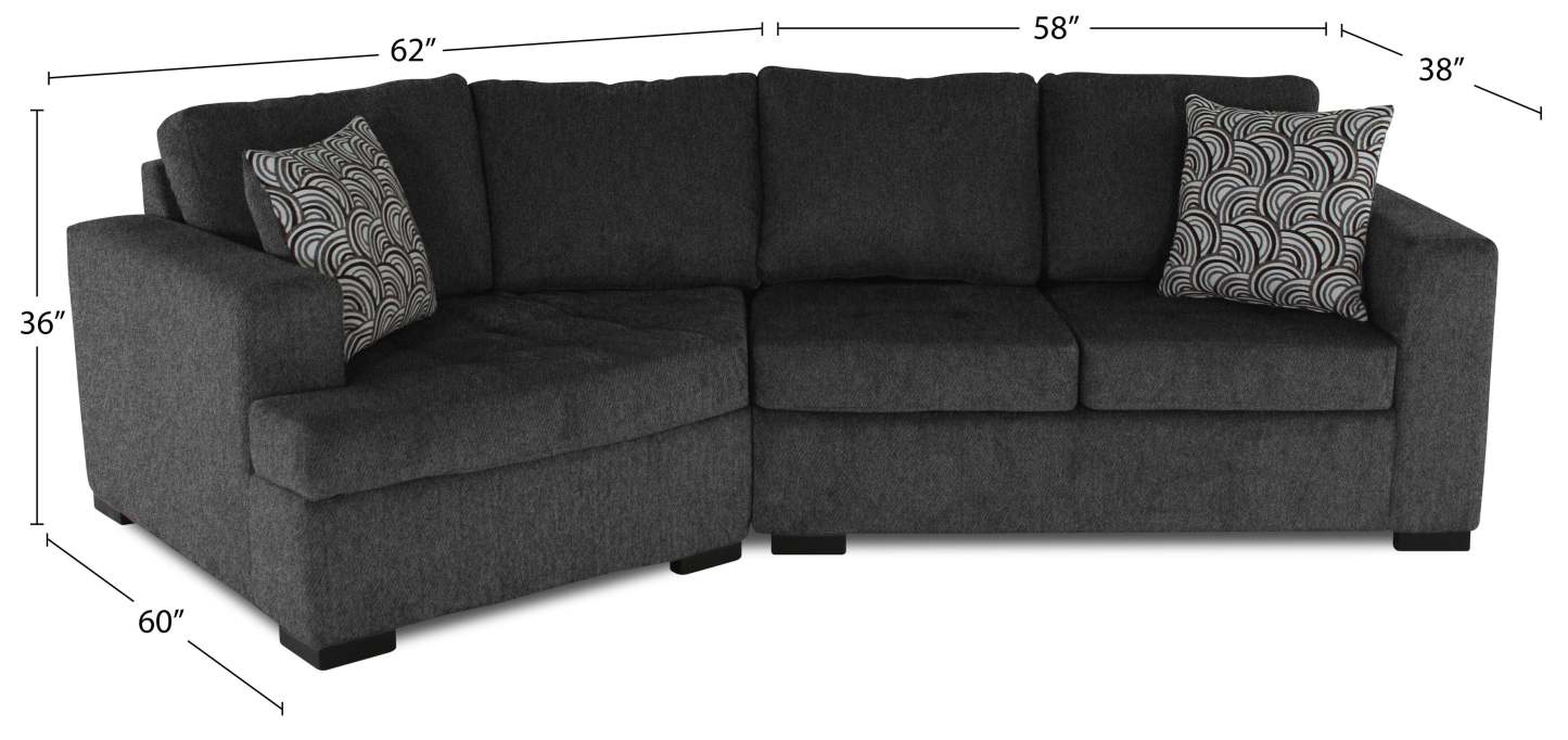 Sofa sectionnel de gauche Legend 2 pièces fabriqué au Canada en tissu de chenille avec fauteuil enveloppant - gris poivre