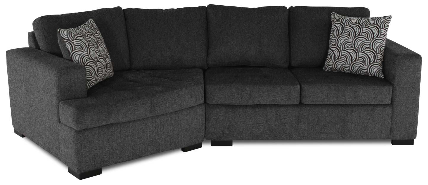 Sofa sectionnel de gauche Legend 2 pièces fabriqué au Canada en tissu de chenille avec fauteuil enveloppant - gris poivre