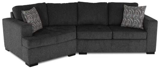 Sofa sectionnel de gauche Legend 2 pièces fabriqué au Canada en tissu de chenille avec fauteuil enveloppant - gris poivre