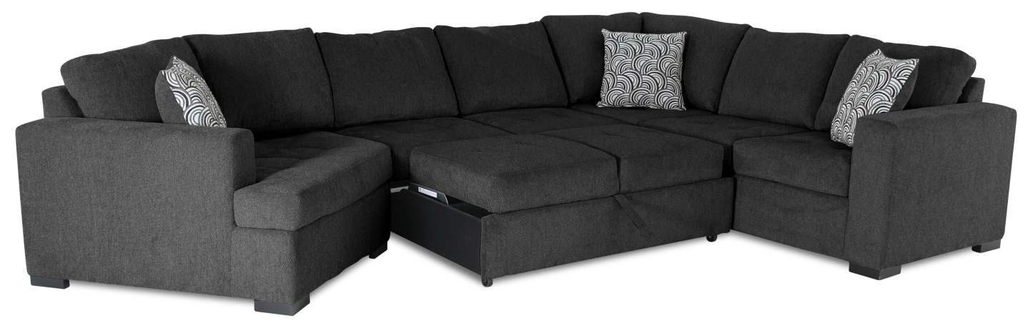 Fabriqué au Canada, canapé-lit sectionnel de gauche Legend 3 pièces en tissu de chenille avec fauteuil enveloppant - gris poivre