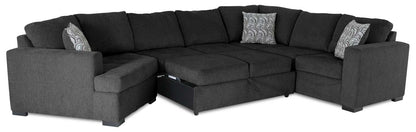 Fabriqué au Canada, canapé-lit sectionnel de gauche Legend 3 pièces en tissu de chenille avec fauteuil enveloppant - gris poivre