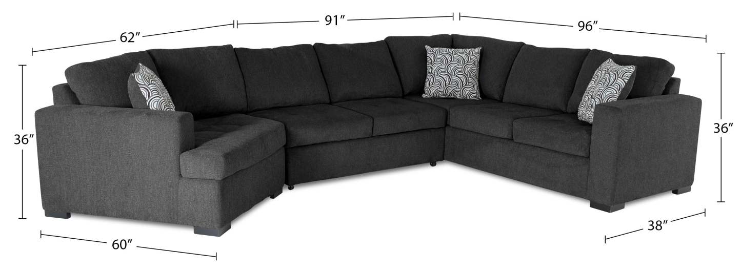 Fabriqué au Canada, canapé-lit sectionnel de gauche Legend 3 pièces en tissu de chenille avec fauteuil enveloppant - gris poivre