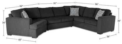 Fabriqué au Canada, canapé-lit sectionnel de gauche Legend 3 pièces en tissu de chenille avec fauteuil enveloppant - gris poivre