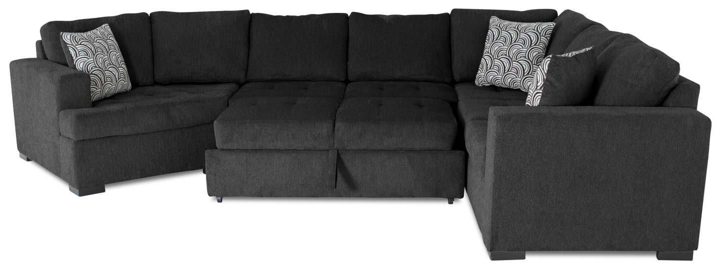 Fabriqué au Canada, canapé-lit sectionnel de gauche Legend 3 pièces en tissu de chenille avec fauteuil enveloppant - gris poivre