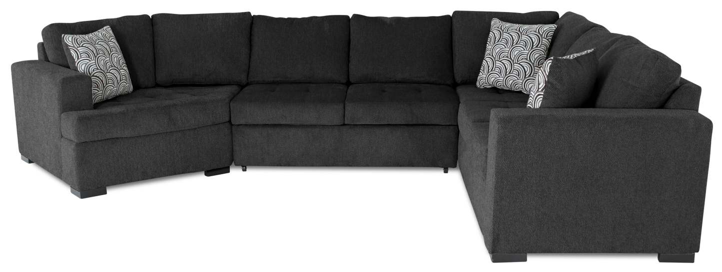 Fabriqué au Canada, canapé-lit sectionnel de gauche Legend 3 pièces en tissu de chenille avec fauteuil enveloppant - gris poivre