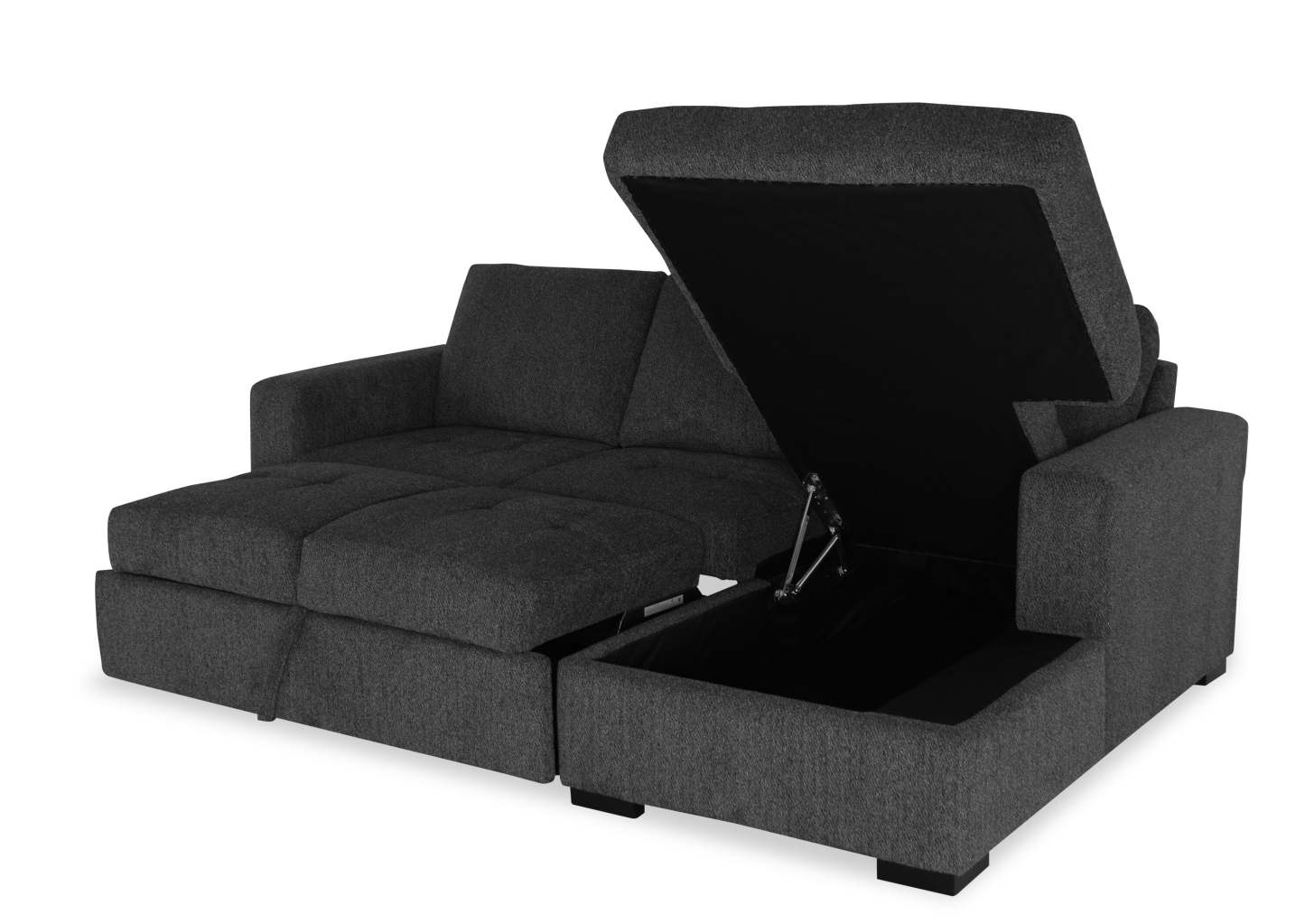 Fabriqué au Canada, canapé-lit sectionnel de droite Legend 2 pièces en tissu de chenille avec fauteuil long de rangement - gris poivre