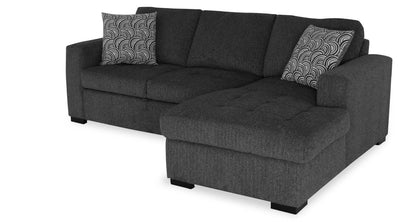 Fabriqué au Canada, canapé-lit sectionnel de droite Legend 2 pièces en tissu de chenille avec fauteuil long de rangement - gris poivre