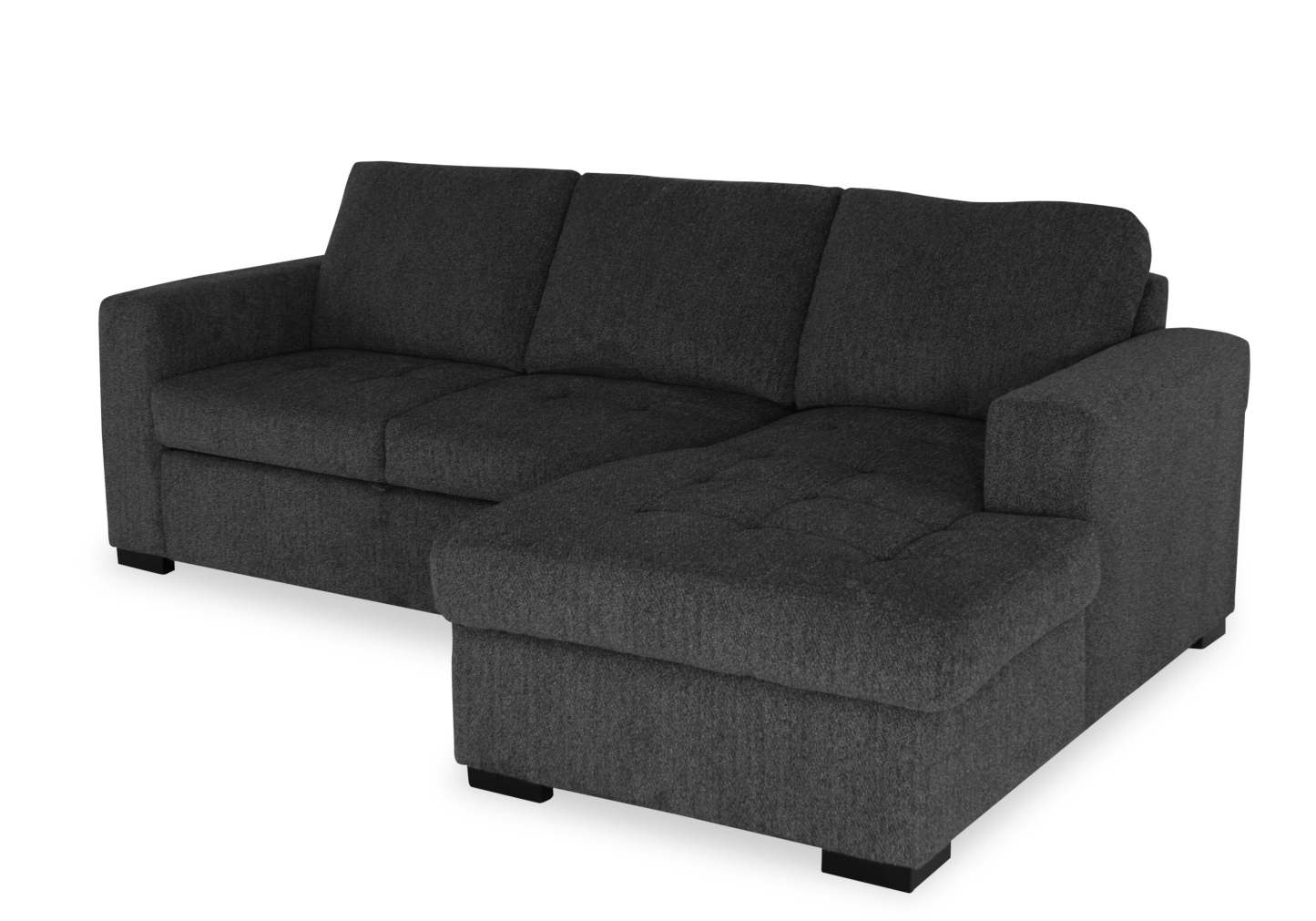 Fabriqué au Canada, canapé-lit sectionnel de droite Legend 2 pièces en tissu de chenille avec fauteuil long de rangement - gris poivre