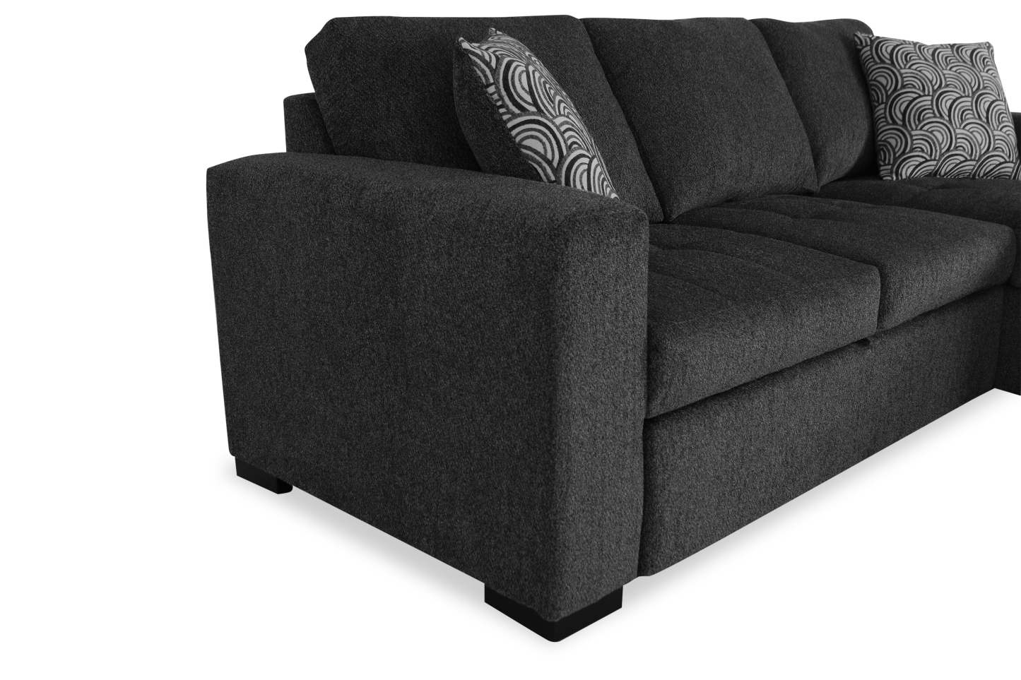 Fabriqué au Canada, canapé-lit sectionnel de droite Legend 2 pièces en tissu de chenille avec fauteuil long de rangement - gris poivre