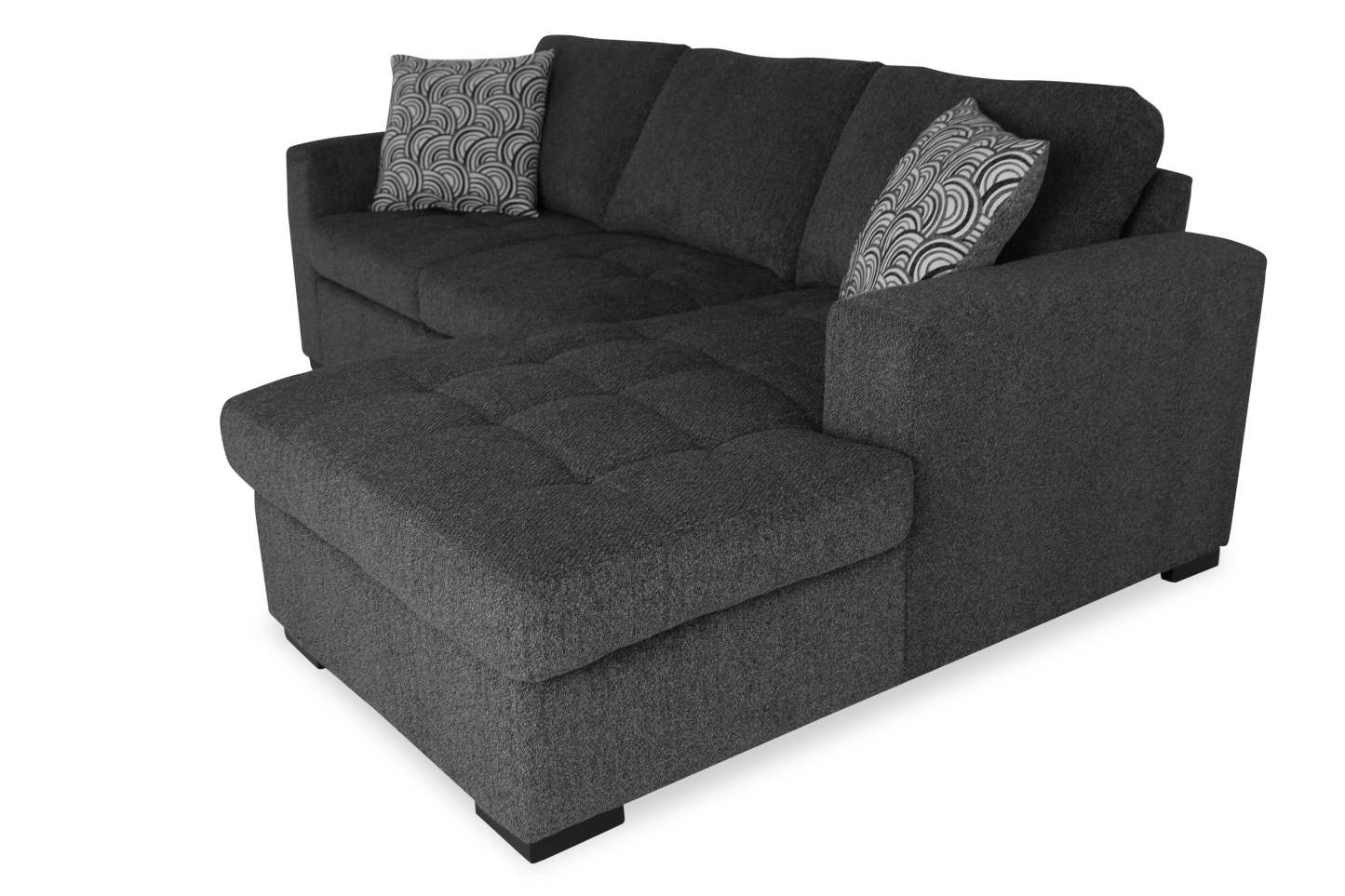 Fabriqué au Canada, canapé-lit sectionnel de droite Legend 2 pièces en tissu de chenille avec fauteuil long de rangement - gris poivre