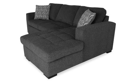 Fabriqué au Canada, canapé-lit sectionnel de droite Legend 2 pièces en tissu de chenille avec fauteuil long de rangement - gris poivre