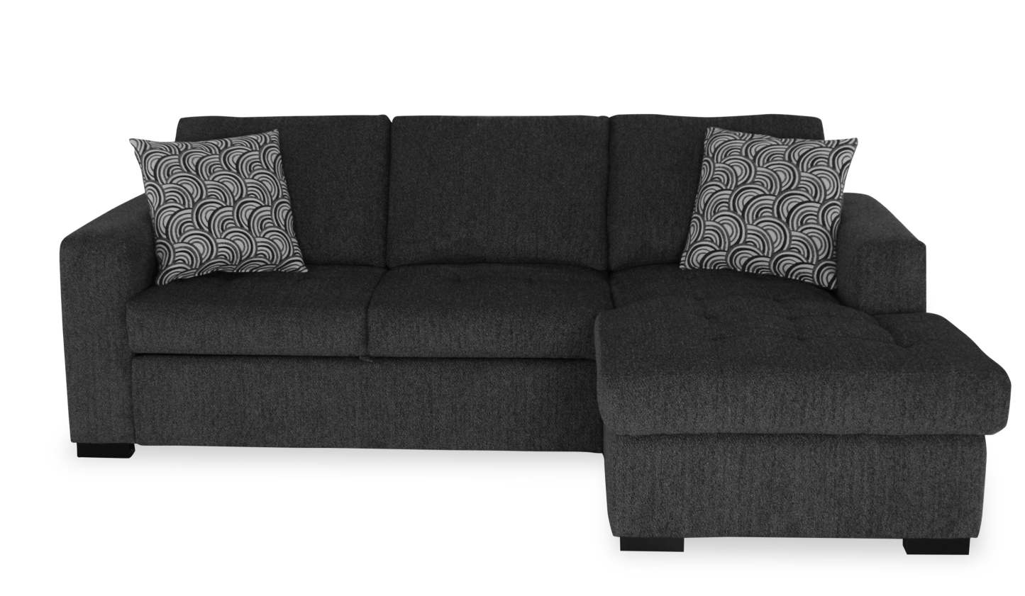 Fabriqué au Canada, canapé-lit sectionnel de droite Legend 2 pièces en tissu de chenille avec fauteuil long de rangement - gris poivre