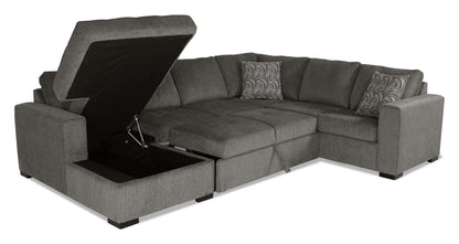Made in Canada Legend 3-Piece Left-Facing Chenille Fabric Sleeper Sectional with Storage Chaise - Pewter Brown | Canapé-lit sectionnel de gauche Legend 3 pièces fabriqué au Canada en tissu de chenille avec chaise longue de rangement - brun étain