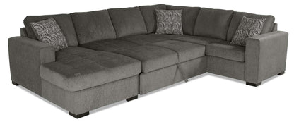 Made in Canada Legend 3-Piece Left-Facing Chenille Fabric Sleeper Sectional with Storage Chaise - Pewter Brown | Canapé-lit sectionnel de gauche Legend 3 pièces fabriqué au Canada en tissu de chenille avec chaise longue de rangement - brun étain