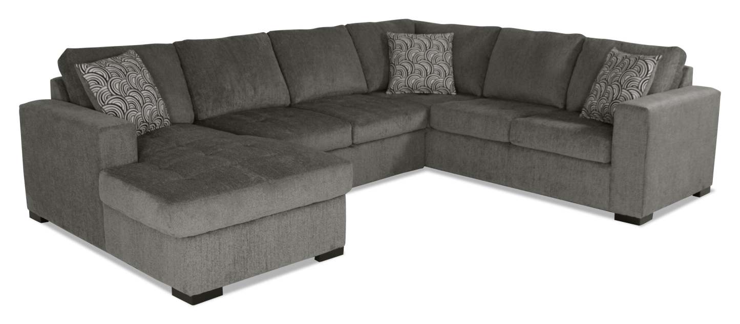 Made in Canada Legend 3-Piece Left-Facing Chenille Fabric Sleeper Sectional with Storage Chaise - Pewter Brown | Canapé-lit sectionnel de gauche Legend 3 pièces fabriqué au Canada en tissu de chenille avec chaise longue de rangement - brun étain