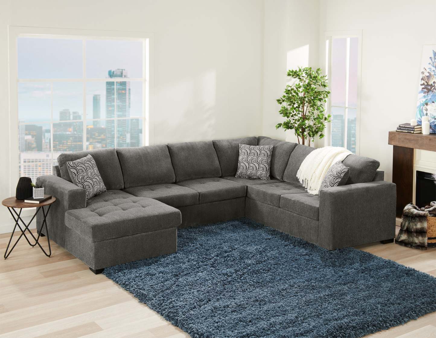 Made in Canada Legend 3-Piece Left-Facing Chenille Fabric Sleeper Sectional with Storage Chaise - Pewter Brown | Canapé-lit sectionnel de gauche Legend 3 pièces fabriqué au Canada en tissu de chenille avec chaise longue de rangement - brun étain