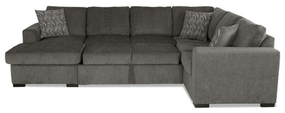 Made in Canada Legend 3-Piece Left-Facing Chenille Fabric Sleeper Sectional with Storage Chaise - Pewter Brown | Canapé-lit sectionnel de gauche Legend 3 pièces fabriqué au Canada en tissu de chenille avec chaise longue de rangement - brun étain