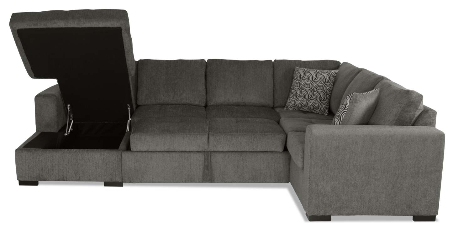 Made in Canada Legend 3-Piece Left-Facing Chenille Fabric Sleeper Sectional with Storage Chaise - Pewter Brown | Canapé-lit sectionnel de gauche Legend 3 pièces fabriqué au Canada en tissu de chenille avec chaise longue de rangement - brun étain
