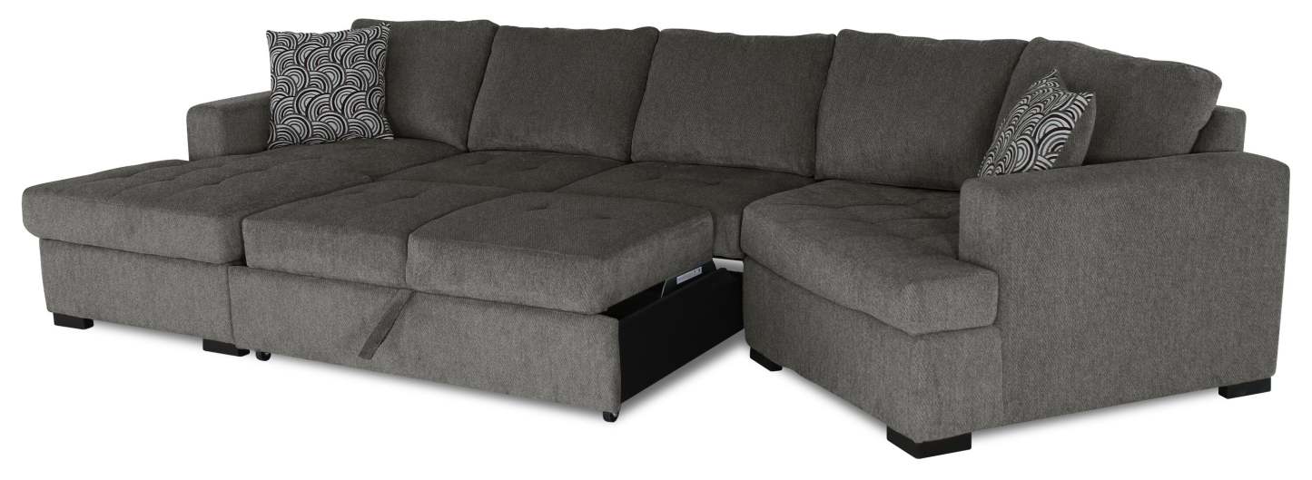 Fabriqué au Canada Legend 3 pièces sectionnel avec lit-couché en tissu de chenille à droite avec chaise longue - brun étain
