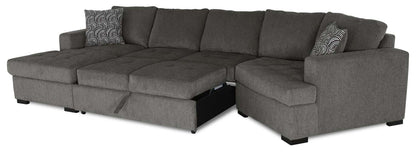 Fabriqué au Canada Legend 3 pièces sectionnel avec lit-couché en tissu de chenille à droite avec chaise longue - brun étain