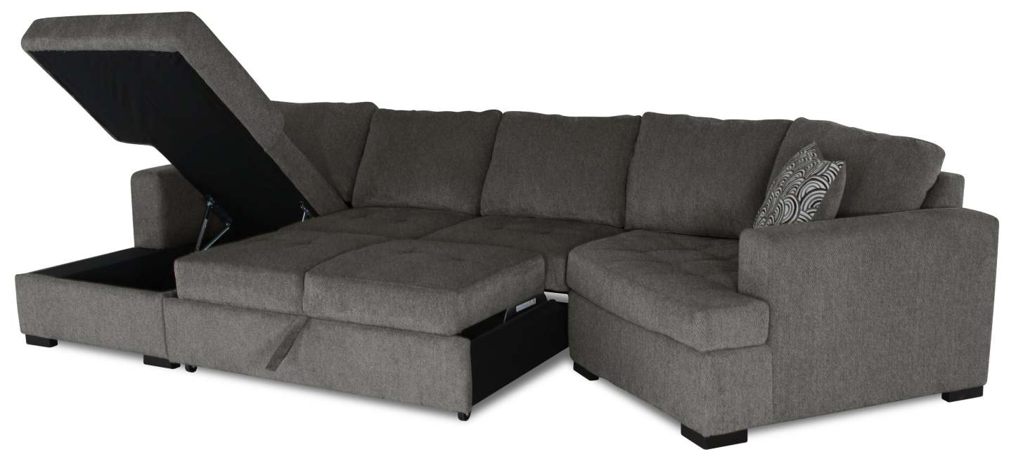 Fabriqué au Canada Legend 3 pièces sectionnel avec lit-couché en tissu de chenille à droite avec chaise longue - brun étain