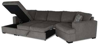 Fabriqué au Canada Legend 3 pièces sectionnel avec lit-couché en tissu de chenille à droite avec chaise longue - brun étain